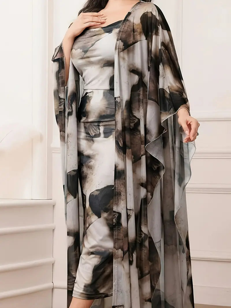 πΉ Completo Elegante Due Pezzi β Abito Midi con Kimono in Chiffon β¨