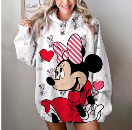 Felpa Oversize da Donna – Stampa Cartoon Romantica