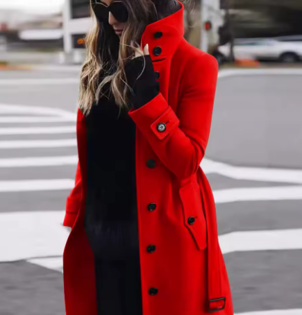 Cappotto Donna Elegante – Lungo con Bottoni e Cintura