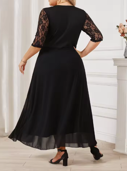 ✨ Abito Elegante Nero in Pizzo e Chiffon ✨