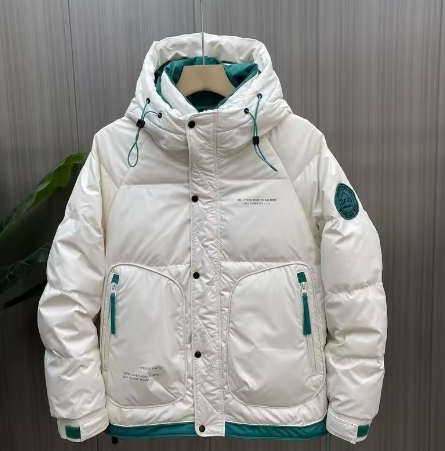 🧥 Piumino Invernale Unisex in Piuma d’Oca con Cappuccio – Bianco & Verde Petrolio