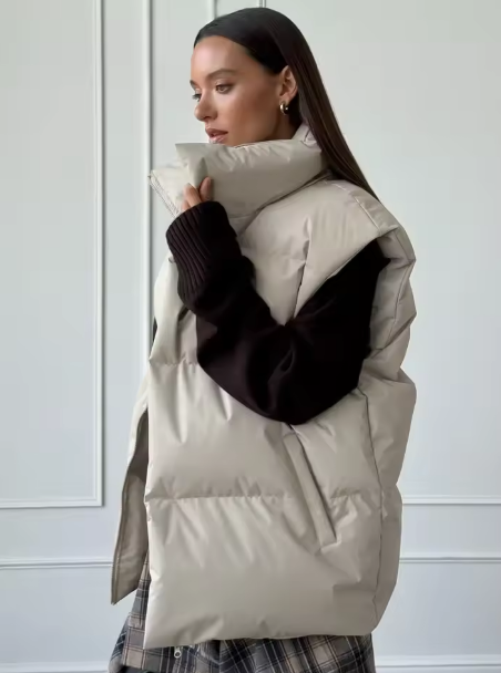 Gilet Piumino Oversize Donna – Colore Beige Sabbia