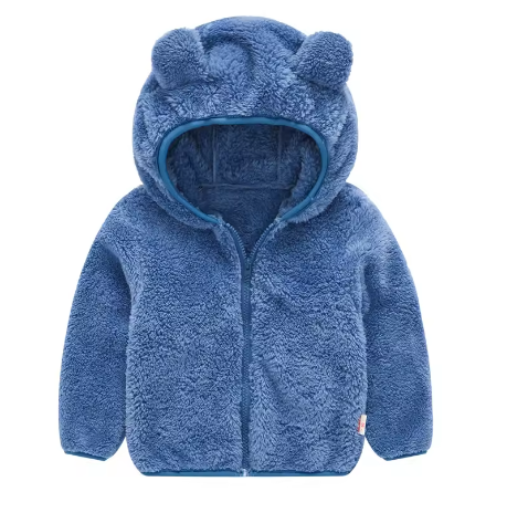 Giacca in peluche con cappuccio e orecchiette