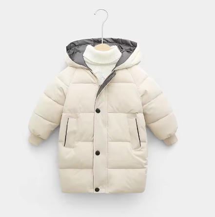 Piumino imbottito lungo per bambini con cappuccio ❄🤍