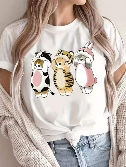 👕 T-shirt Donna Bianca con Gattini Carini 🐱 in Costume – Casual & Trendy