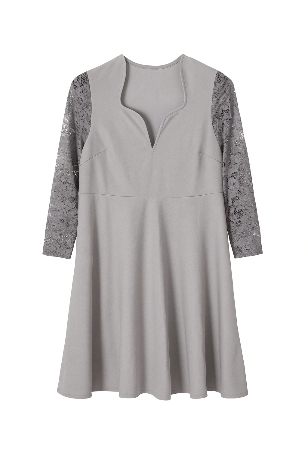 Abito elegante grigio con maniche in pizzo