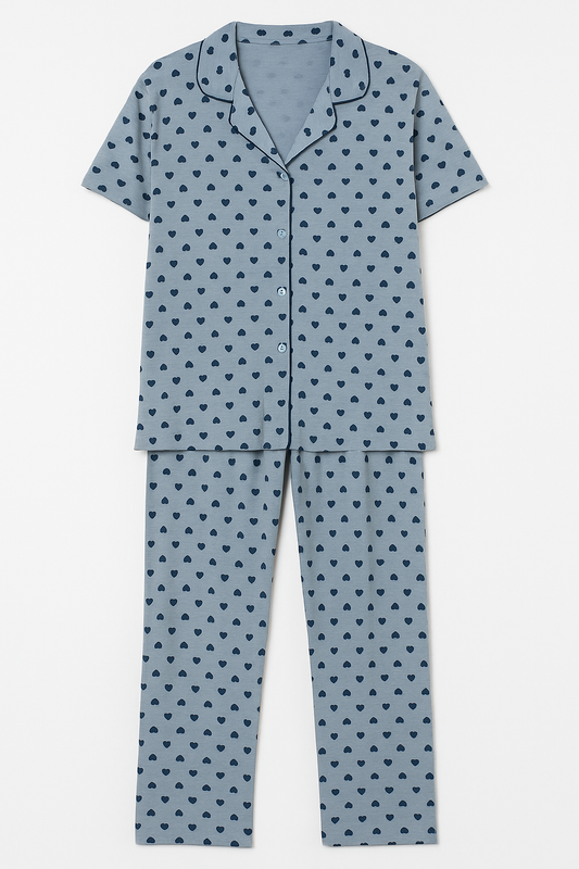 Pigiama donna due pezzi con cuoricini blu π