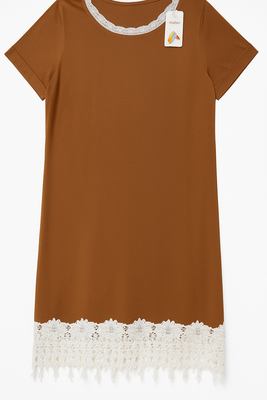 Maglia donna con pizzo – colore marrone con dettagli bianchi