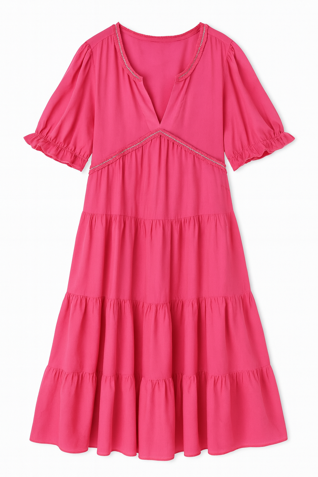 Abito Midi Rosa con Maniche a Palloncino