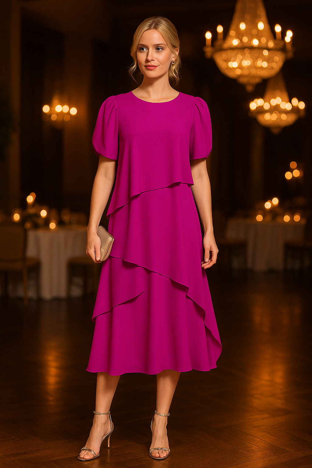 ✨ Abito da cerimonia in chiffon fucsia con taglio a strati ✨