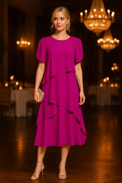 ✨ Abito da cerimonia in chiffon fucsia con taglio a strati ✨
