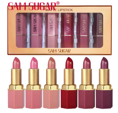 Set 6 Rossetti Opachi SAM SUGAR – Colori Intensi e a Lunga Tenuta 💄
