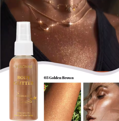 Body Glitter Spray VERONNI – Illuminante per Corpo e Viso (03 Golden Brown) ✨🌟