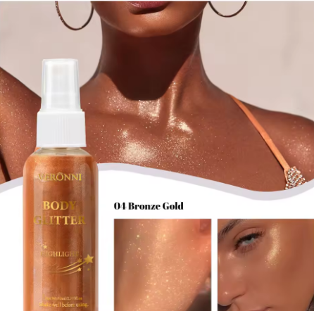 Body Glitter Spray VERONNI – Illuminante per Corpo e Viso (03 Golden Brown) ✨🌟