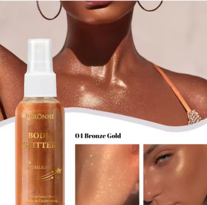 Body Glitter Spray VERONNI – Illuminante per Corpo e Viso (03 Golden Brown) ✨🌟