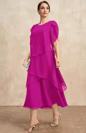 ✨ Abito da cerimonia in chiffon fucsia con taglio a strati ✨