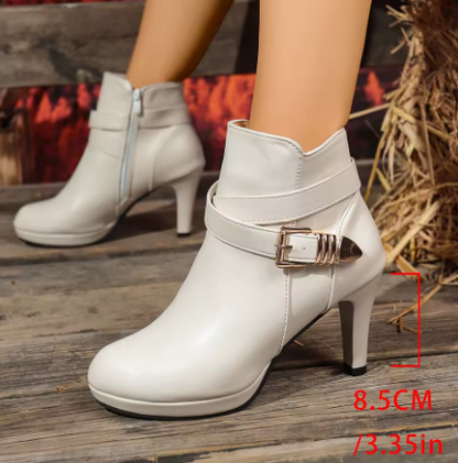 👢 Stivaletti bianchi con tacco alto e fibbia laterale 👢