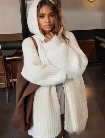 Cardigan Donna Oversize con Cappuccio – Maglione Invernale Morbido