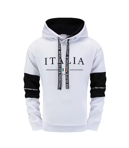 Felpa con cappuccio “ITALIA” bianca con dettagli neri 🇮🇹