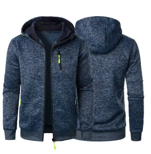 Felpa con cappuccio full zip blu mélange con dettagli fluo