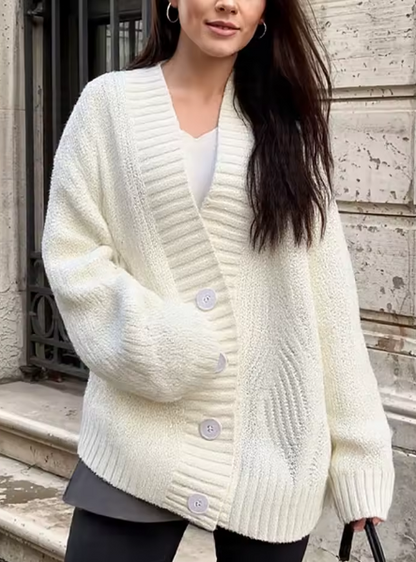 Cardigan Oversize Donna – Maglia a Bottoni Bianco Panna