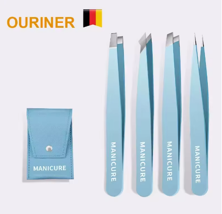 Set pinzette professionali per manicure/pedicure – 4 pezzi con custodia ✨