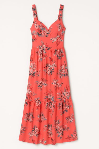 Abito Lungo Floreale Corallo