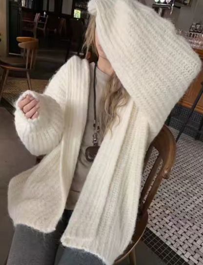 Cardigan Donna Oversize con Cappuccio – Maglione Invernale Morbido