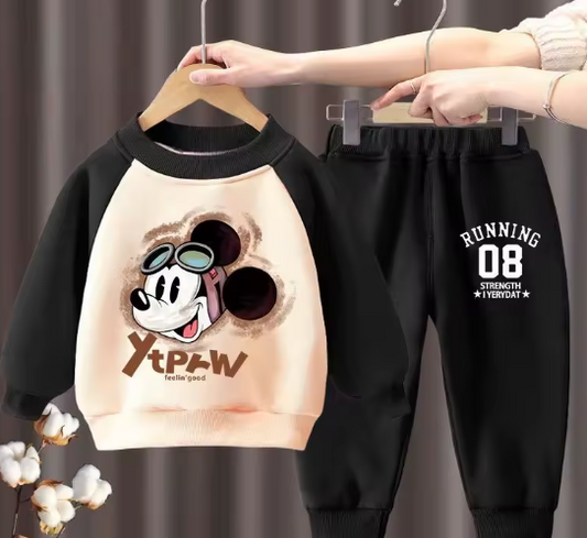 🐭 Completo Bambino 2 Pezzi – Felpa e Pantaloni con Topolina Avventuriera