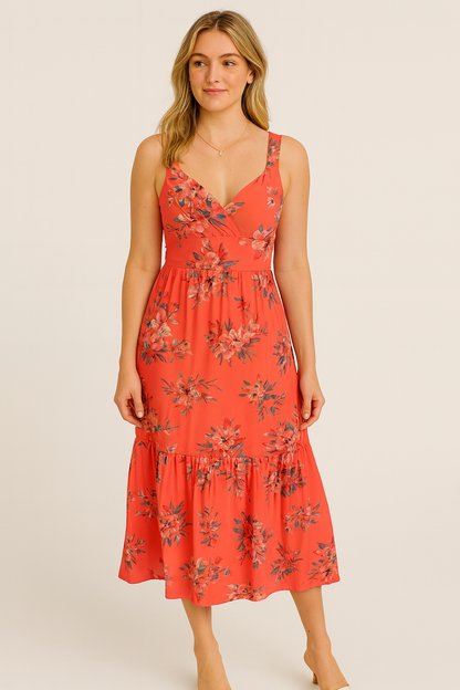 Abito Lungo Floreale Corallo