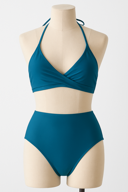 ✨ Bikini due pezzi a vita alta – Blu petrolio ✨