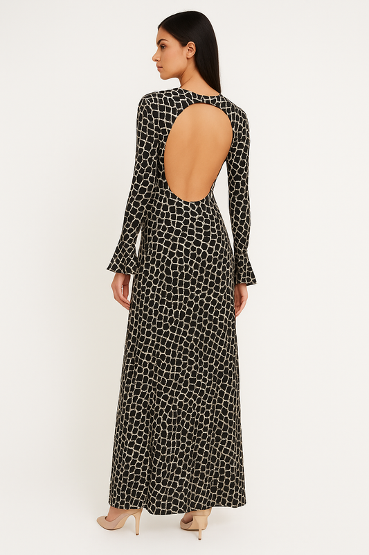 ✨ Abito lungo animalier con maniche svasate ✨