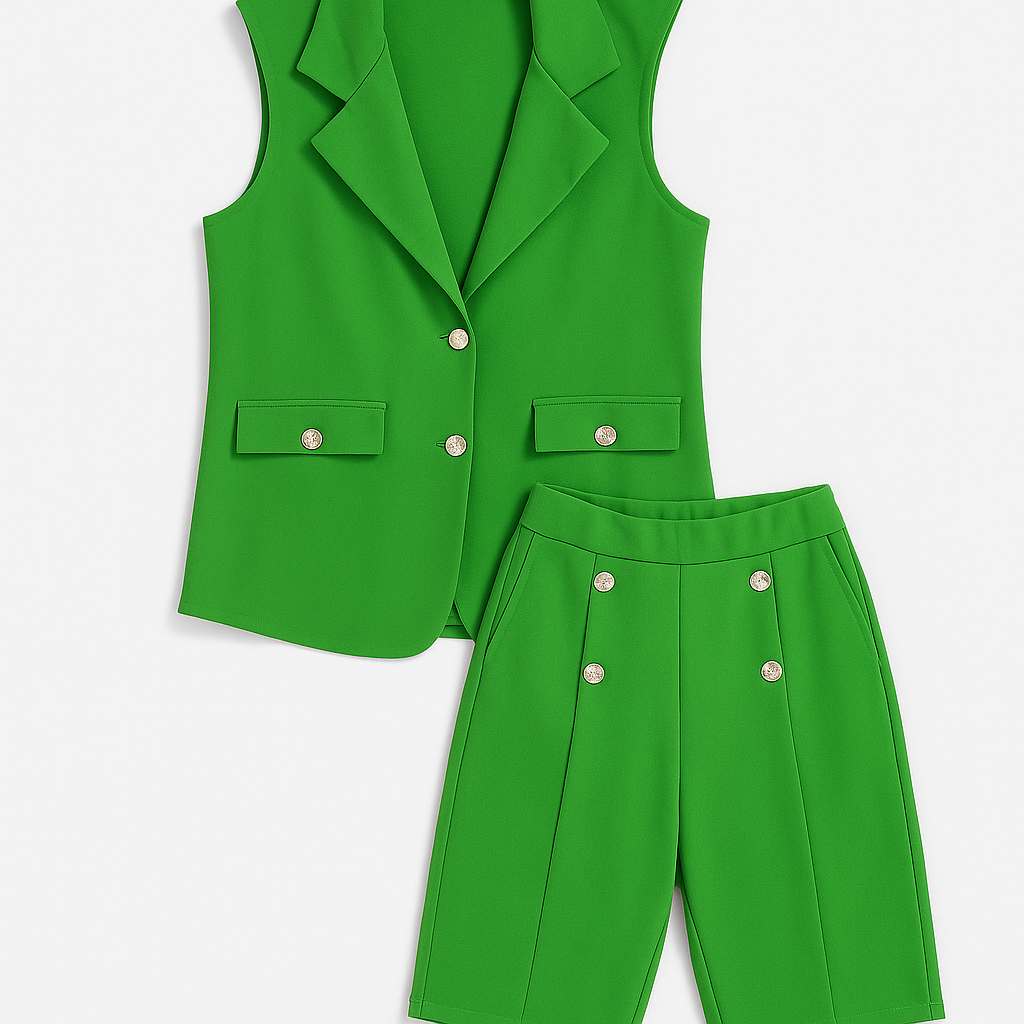 Completo Verde Donna con Gilet e Pantaloncini al Ginocchio