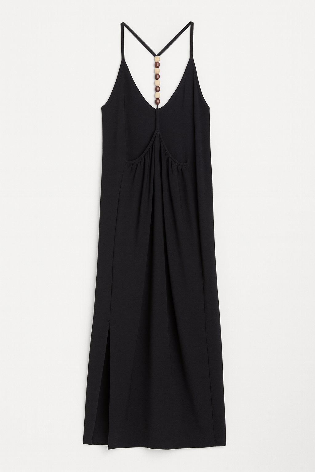 🌸 Vestito lungo nero elegante con dettagli in perle di legno 🌸