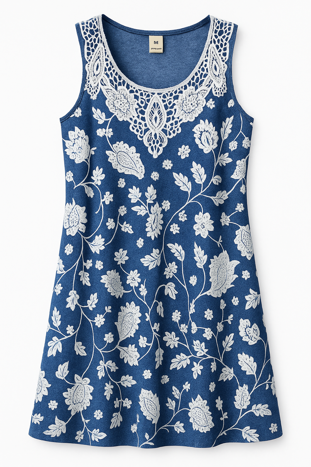 🌸 Abito estivo blu con ricami bianchi e pizzo 🌸