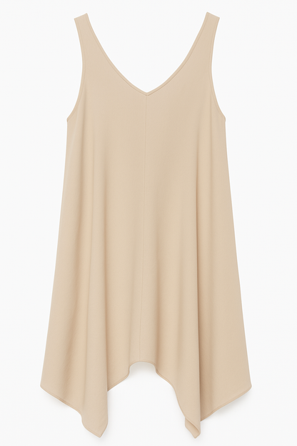 Abito smanicato in tessuto leggero color beige