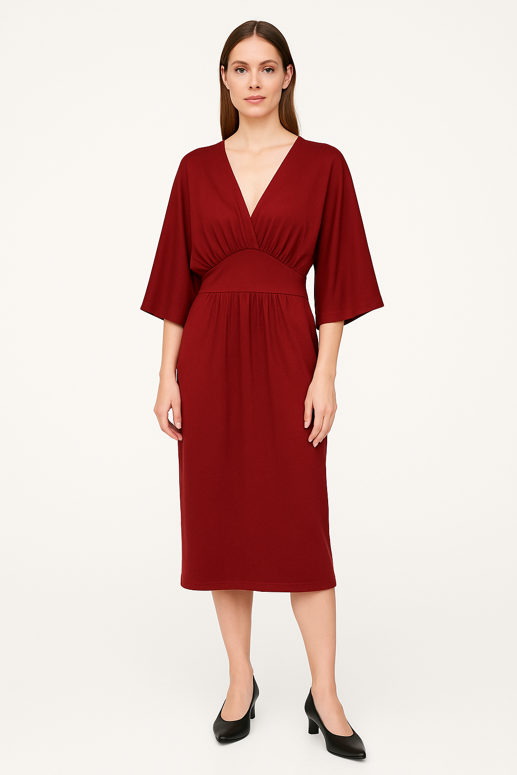 Abito midi elegante in jersey bordeaux