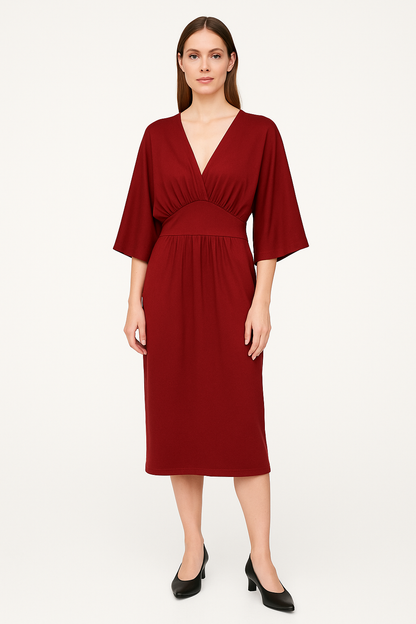 Abito midi elegante in jersey bordeaux