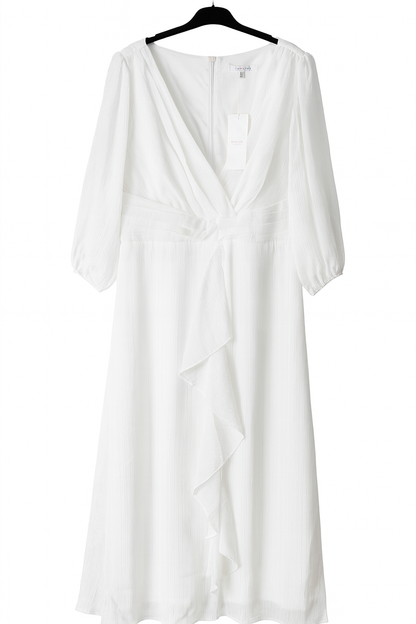 ✨ Abito bianco elegante midi con maniche a sbuffo ✨