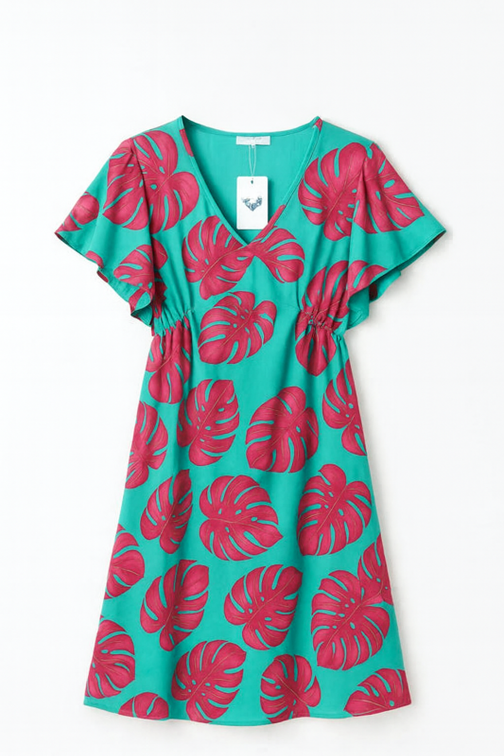 Abito Estivo con Stampa Foglia Tropicale