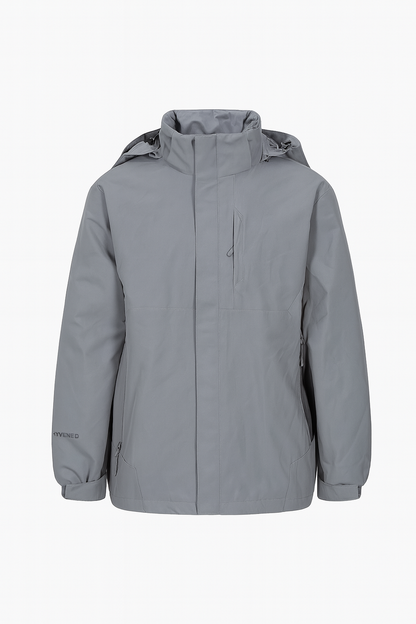 Giacca tecnica impermeabile grigia con cappuccio