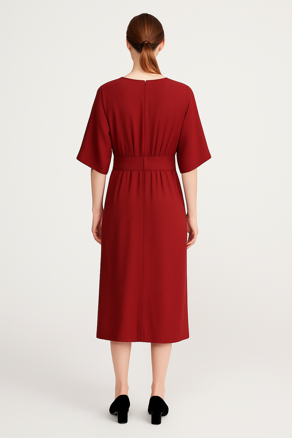 Abito midi elegante in jersey bordeaux