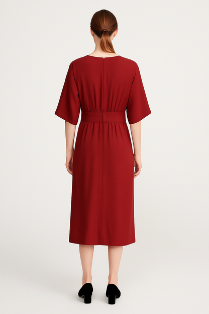 Abito midi elegante in jersey bordeaux