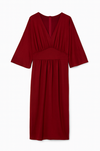 Abito midi elegante in jersey bordeaux