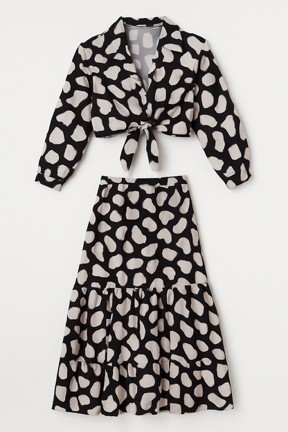 Completo due pezzi stampa astratta bianco e nero