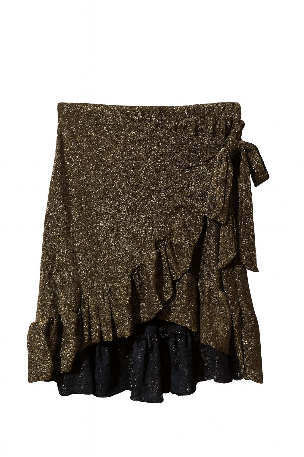 Gonna a portafoglio oro con balze e fiocco