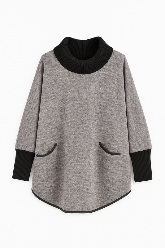 Maglia donna grigio mélange con collo alto