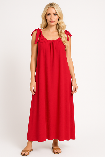 🌹 Abito lungo rosso con spalline annodate 🌹