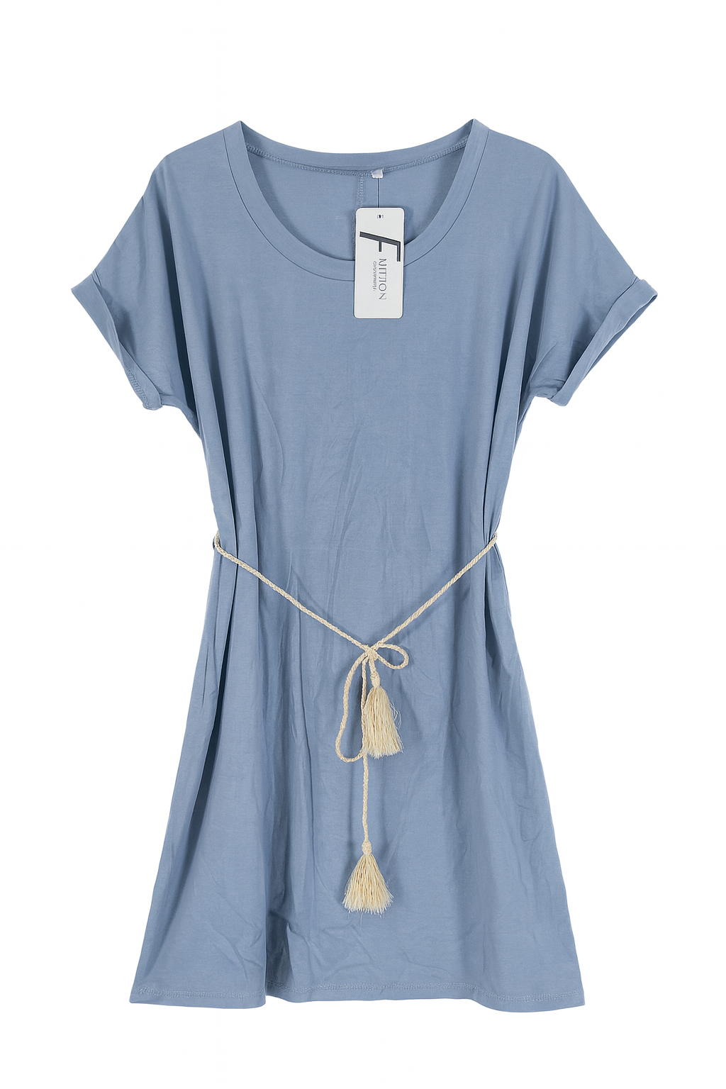 Abito casual azzurro con cintura a corda