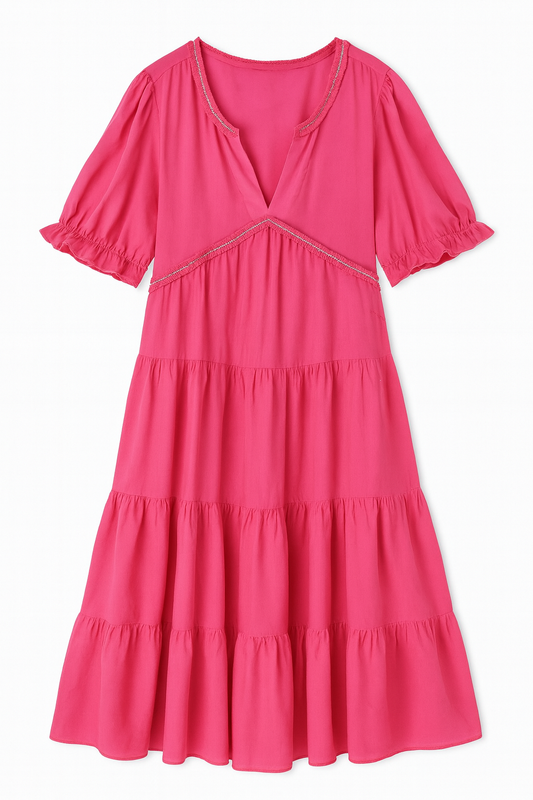 Abito Midi Rosa con Maniche a Palloncino